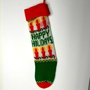 Vintage Knitted Christmas Stocking Happy Holidays With‎ Candles Design